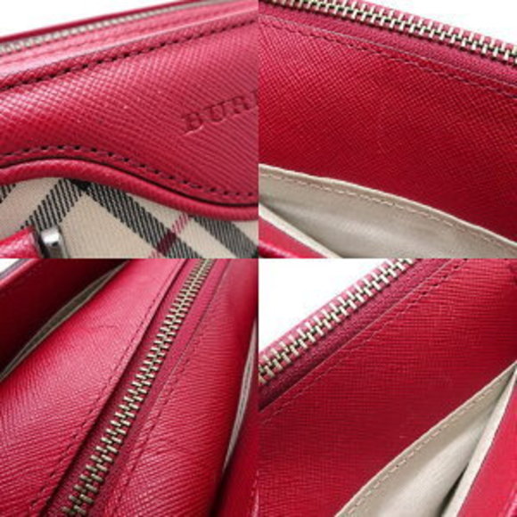 BURBERRY Handbag Nova Check Canvas Leather Beige Red - Picture 5 of 8